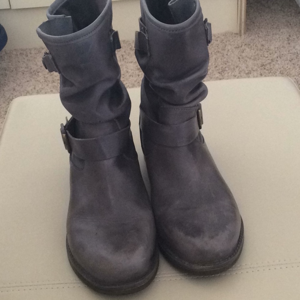 Gray leather boots